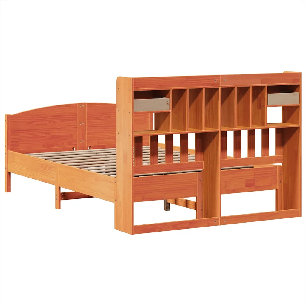 Letto Libreria senza Materasso Marrone Cera 140x190 cm in Pino 3323151