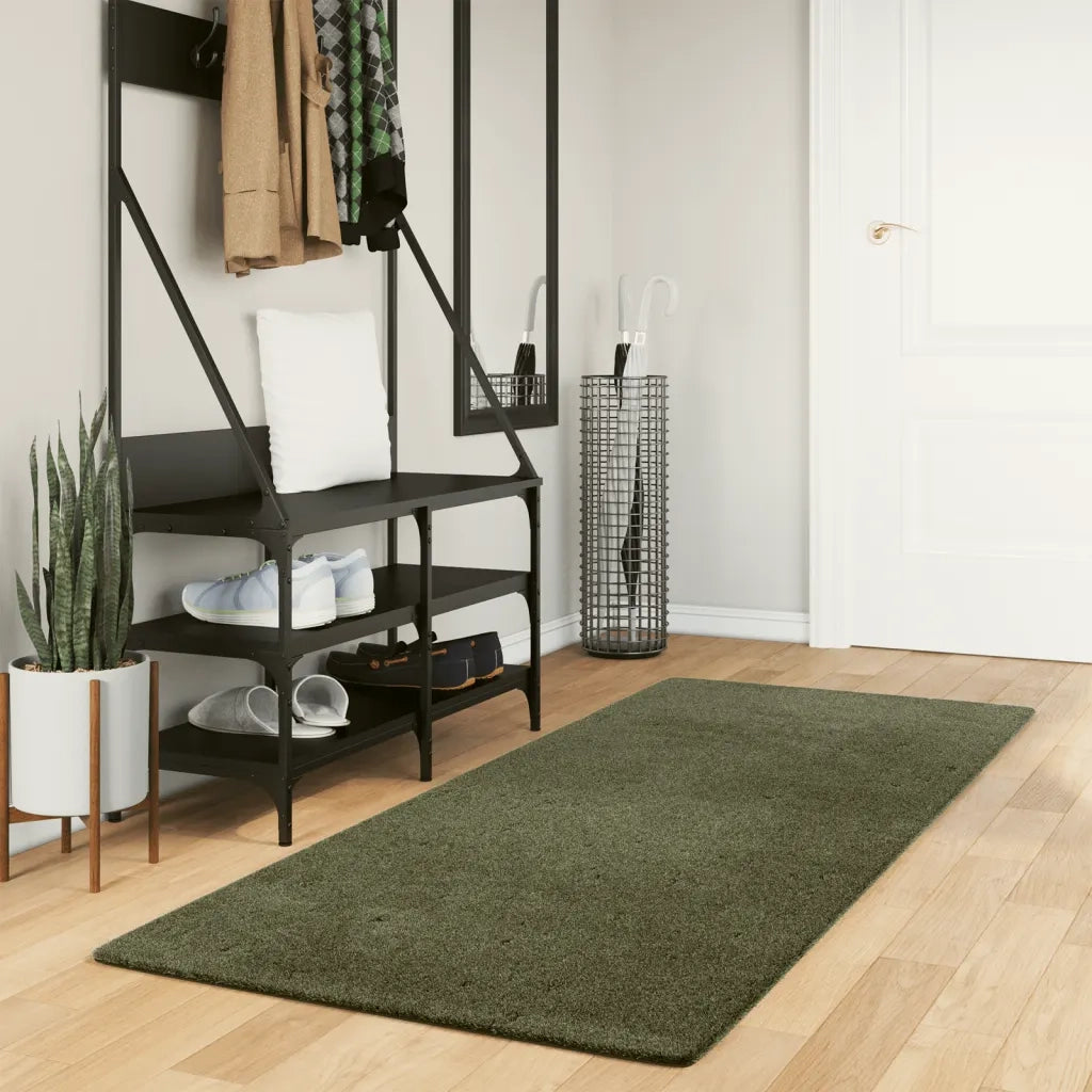 Tappeto Pelo Corto HUARTE Morbido Lavabile Verde Bosco 80x200cm 375091