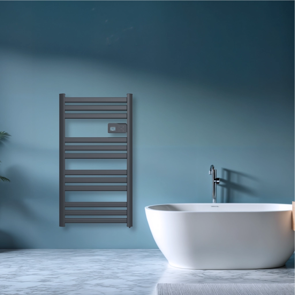 Scaldasalviette elettrico Thomson senza fluido, connesso al WiFi, con ventola da 500 W, nero cosmo