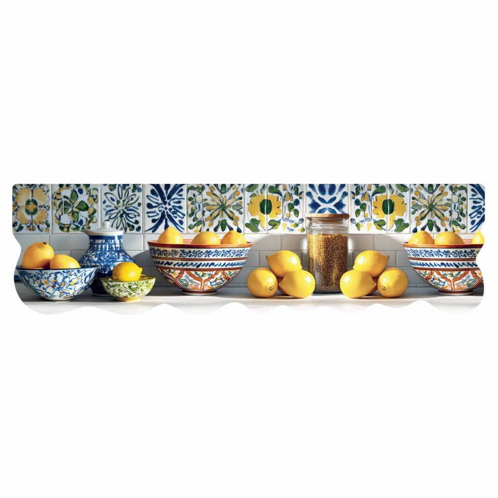 Tappeto Cucina Maiolica Rustica Stampa Digitale HD Limoni Gomma Pvc Sagomata Antimacchia 50x180 cm