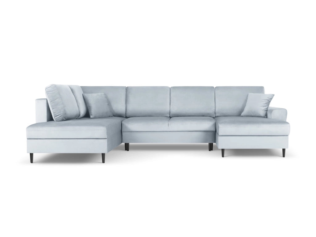 Cosmopolitan Design - Divano panoramico convertibile sinistro con contenitore "Kyoto" 7 posti in velluto azzurro 