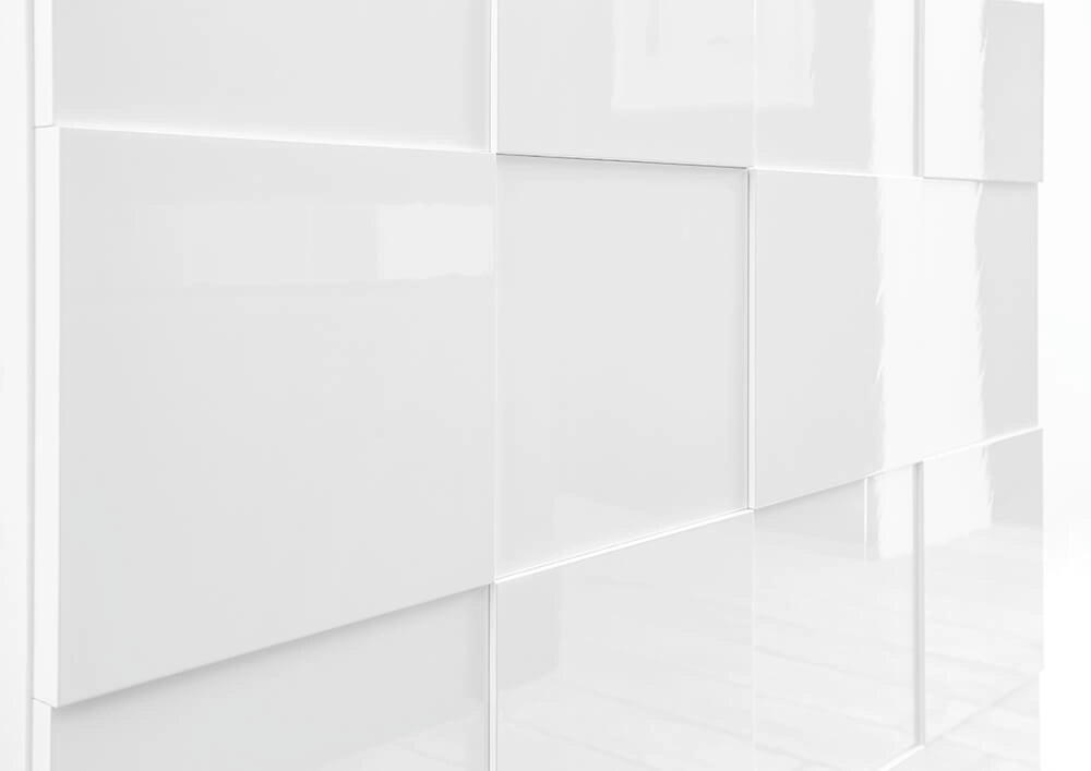 Credenza Mobile Soggiorno 2 Porte 2 Cassetti e Vetrina Centrale in Melamina 181x42x84cm TFT Chequers Bianco