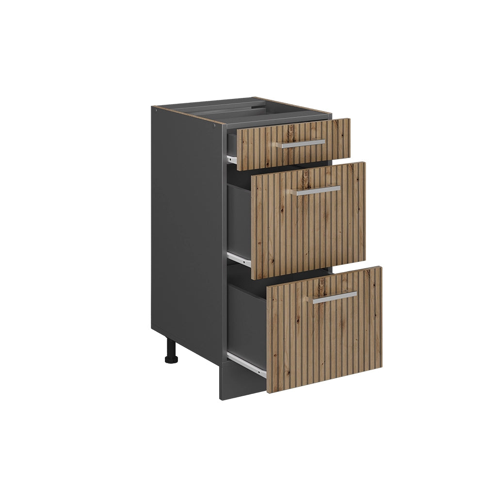 Vicco Mobiletto base per cucina Rovere artigianale 40 cm con cassetti, PL Rovere