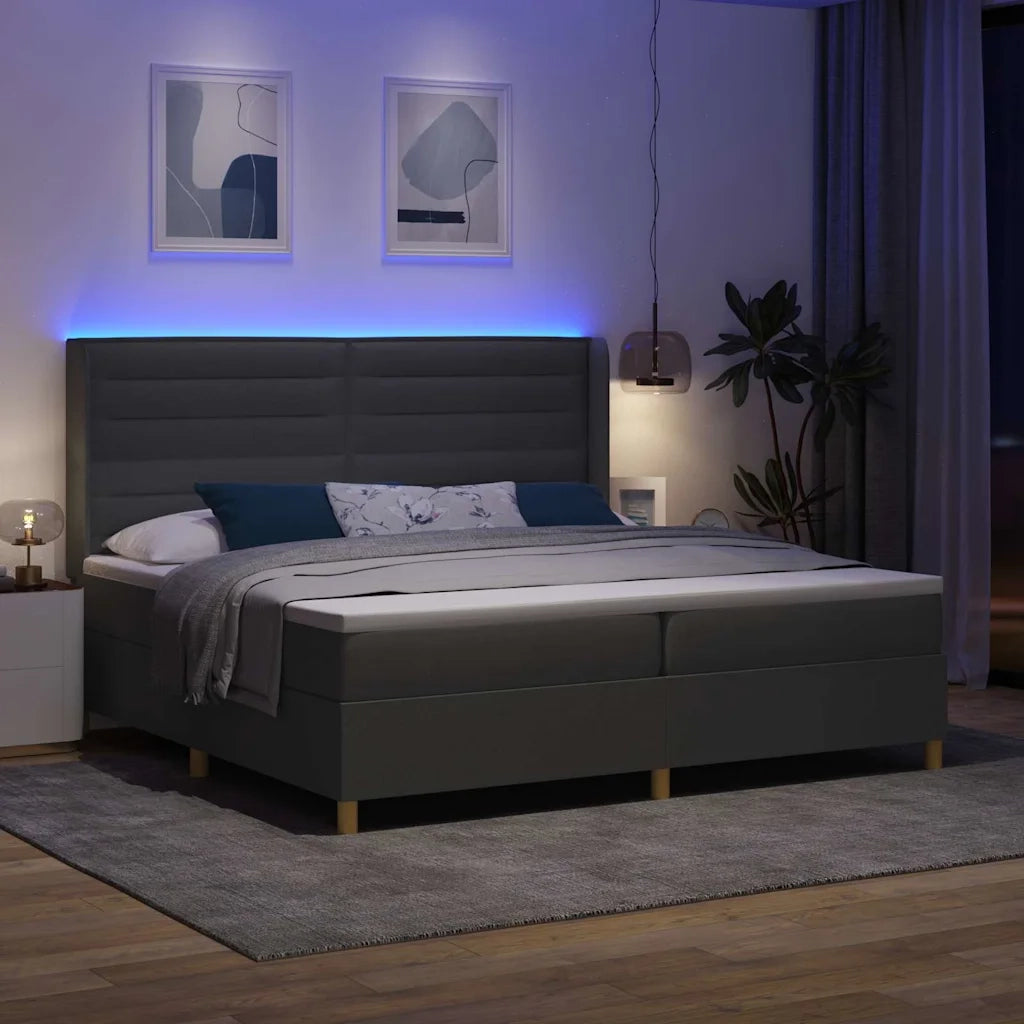 Letto a molle con materasso con led Grigio 140 x 200 cm Tessuto
