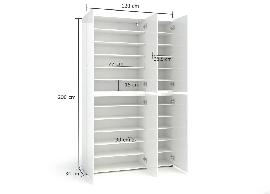 Scarpiera Diva, Mobile portascarpe, Armadio da ingresso multiuso, Mobiletto per calzature, Made in Italy, 122x34h200 cm, Bianco lucido