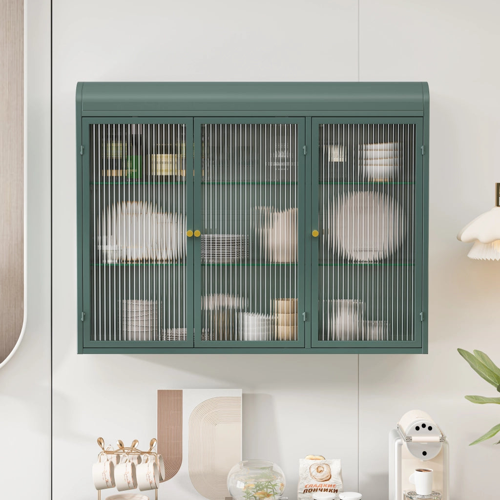 Armadio a muro con 3 ante ad arco - Zephmum - Vetro, colore verde scuro