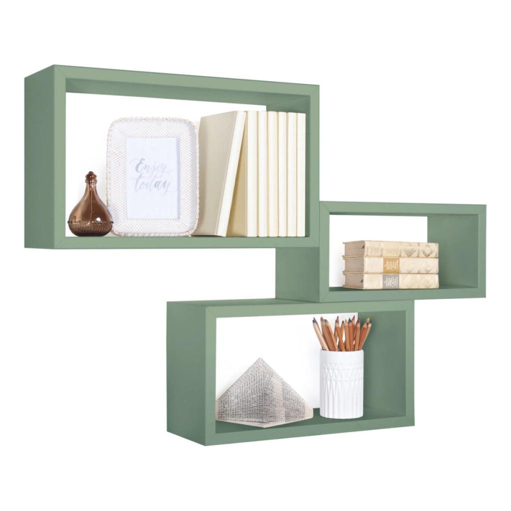 Set di 3 Mensole da Muro Modello TRITTCO. Misure 15.5x45.0x27.0 cm. fInitura  VERDE ACQUA MARINA - MADE IN ITALY