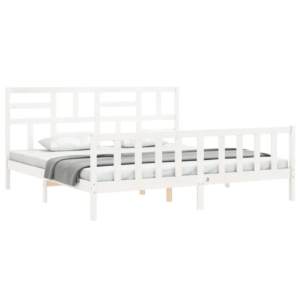 Giroletto Testiera Bianco Super King Size-Struttura Letto in Legno Massello 471207
