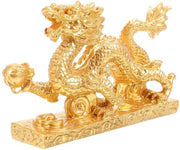 Zodiaco Cinese Dracone in Oro con Assemblaggio di Figure Cinesi per Feng Shui 2024 Anno del Drago Scultura per Fortuna e Lussuria Regali