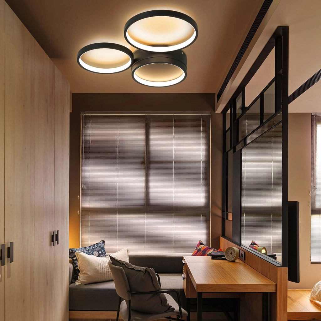ZMH Lampada da soffitto LED 3 fiamme ad anello telecomando nera per camera letto