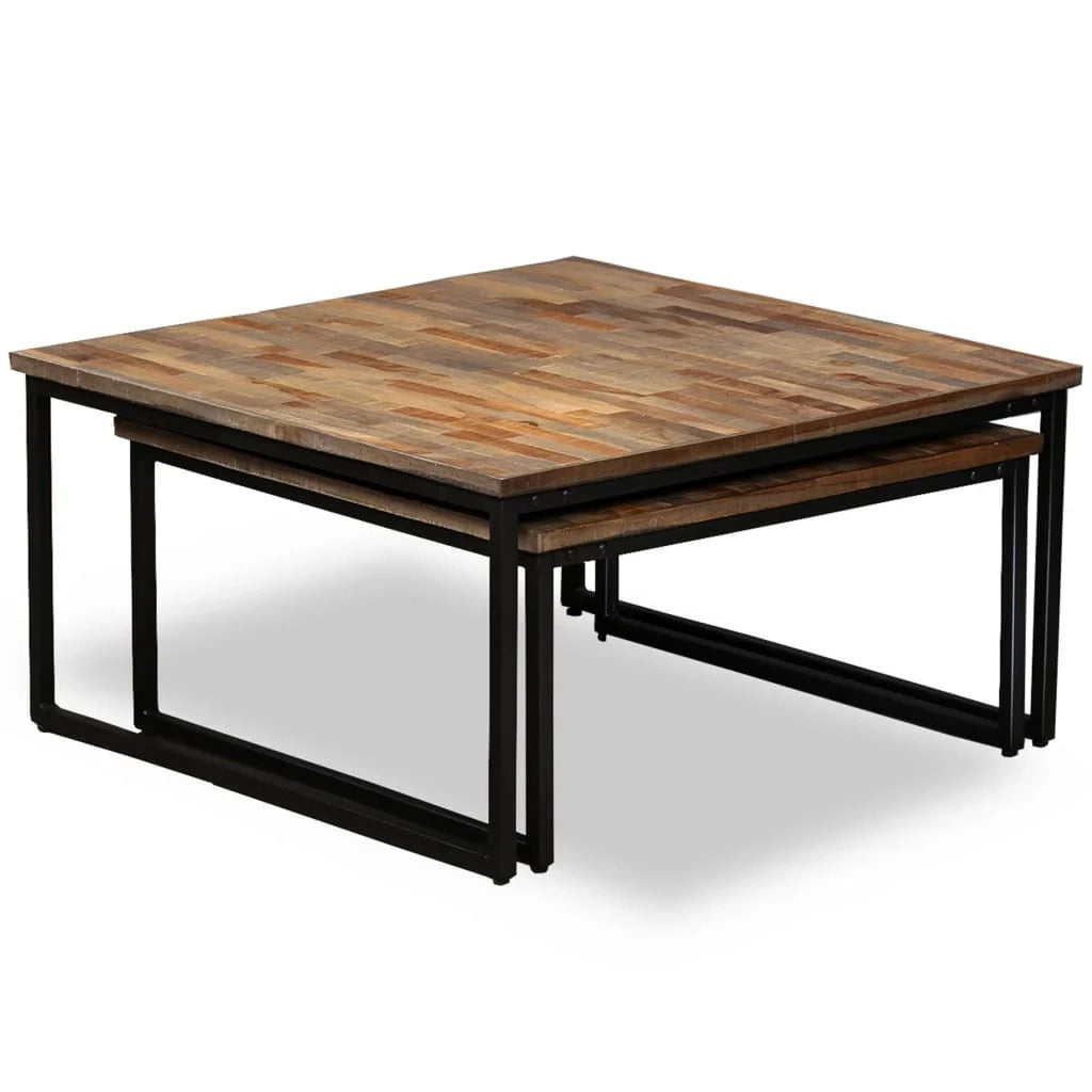 Set di 2 tavolini da caffè impilabili in teak massello di recupero marrone 02_0042113