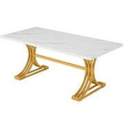 Tavolo da pranzo 160 x 80 cm in marmo artificiale e metallo; bianco e oro