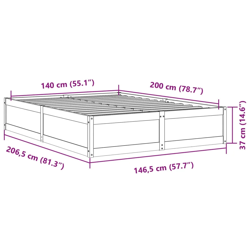 Giroletto senza Materasso-Struttura Letto Marrone Cera 140x200cm Massello Pino 907153