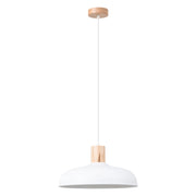 Lampada a sospensione INDY Dome in acciaio bianco opaco con accenti in legno E27 Max 15W LED