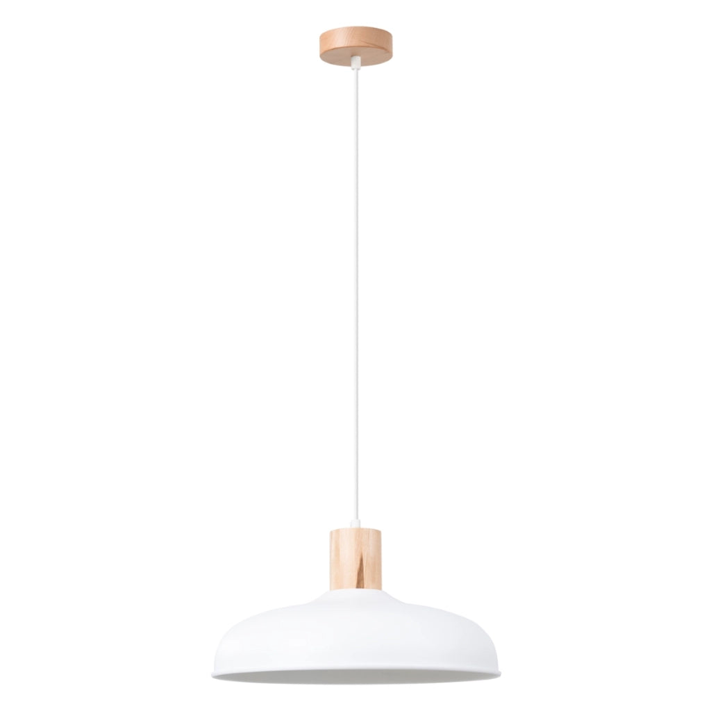 Lampada a sospensione INDY Dome in acciaio bianco opaco con accenti in legno E27 Max 15W LED