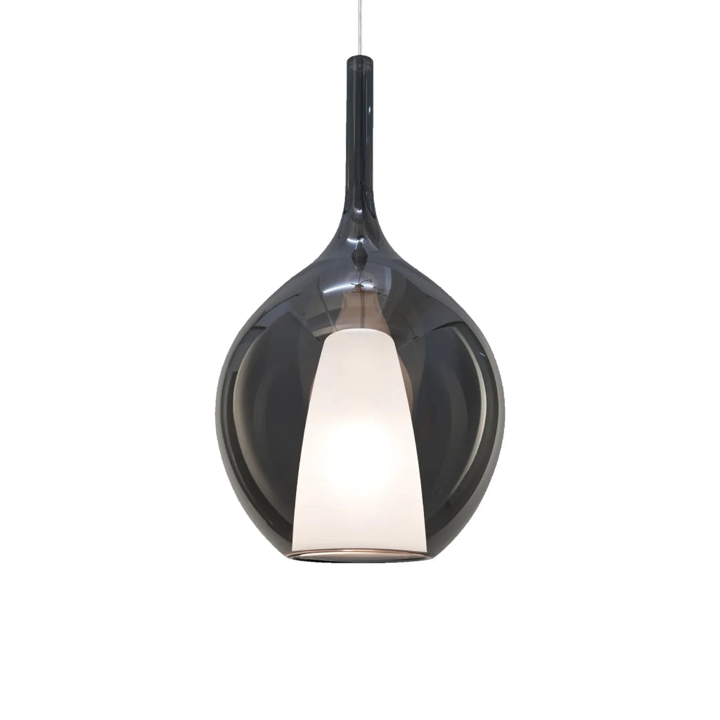 Sospensione Contemporanea Kalique Vetro Fumè Bianco E Cromo 1 Luce E27 H53Cm