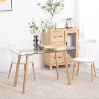 Tavolo da Pranzo Rettangolare per 4 Persone max, in Acciaio con Piano in Vetro Temperato, 120x60x76 cm