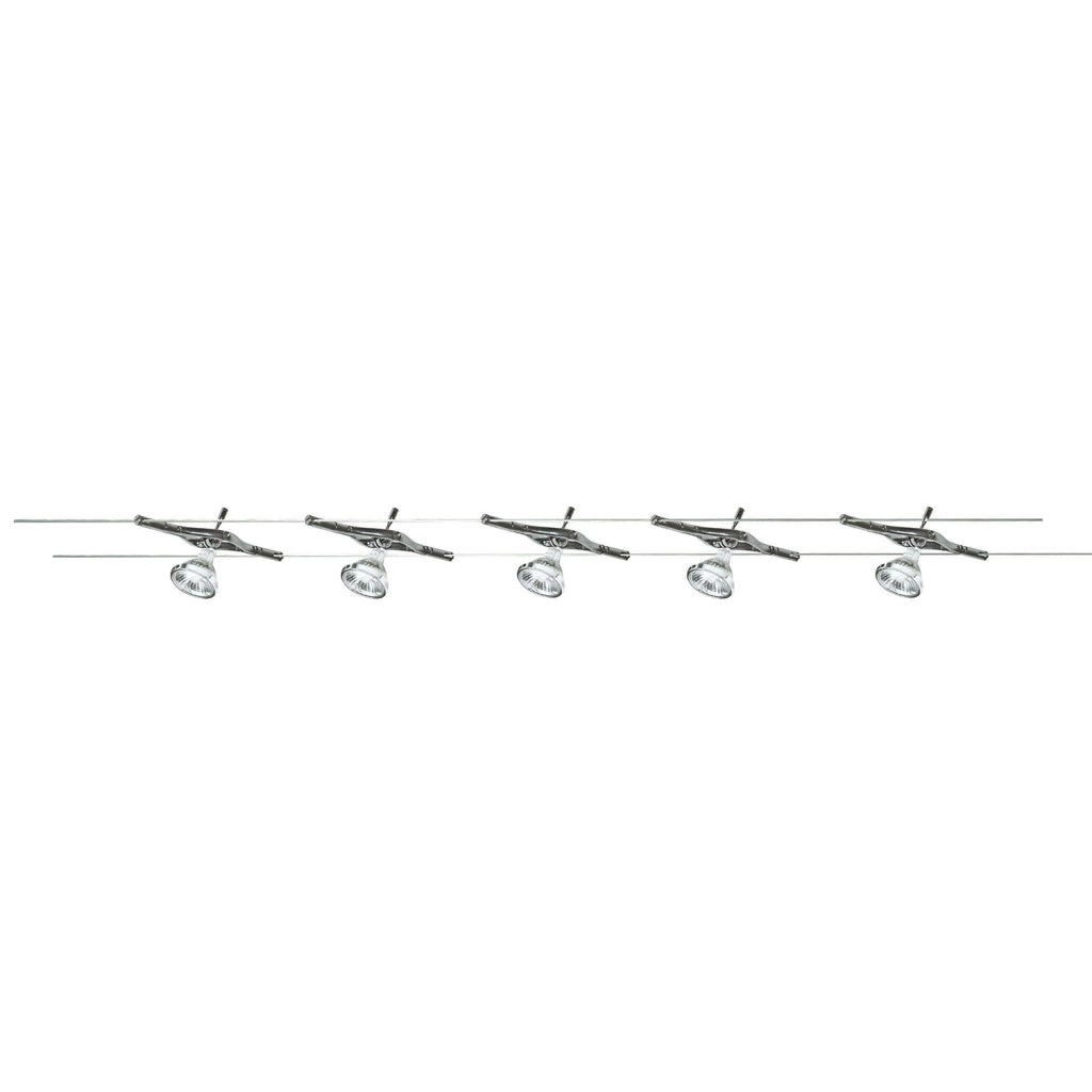 Plafoniera Contemp Cavo Acciaio Cromo Policarbonato Argento 5 Luci Gu5.3 5X5W