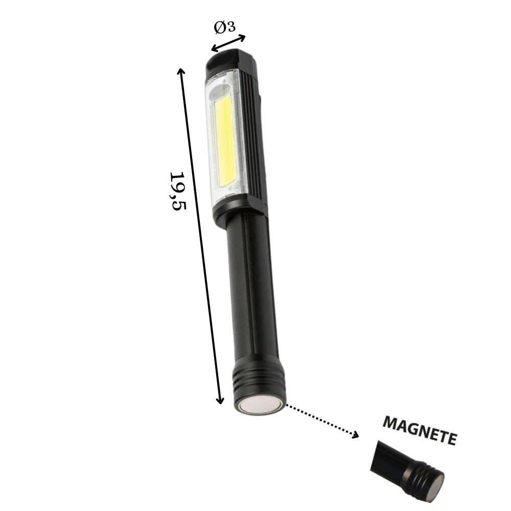 Torcia in alluminio nero con magnete e clip di fissaggio 3 batteria aa incluse