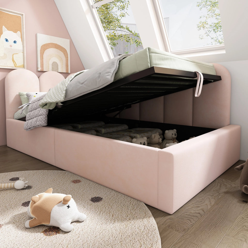 Tagesbett con funzione contenitore velluto rosa 90x200 cm