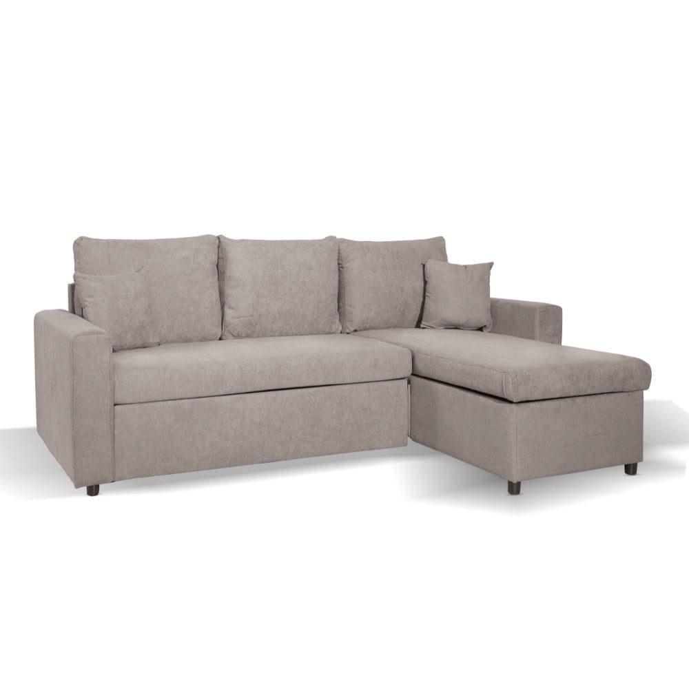 Divano con penisola reversibile funzione letto Golf tessuto tortora 225x148x81H