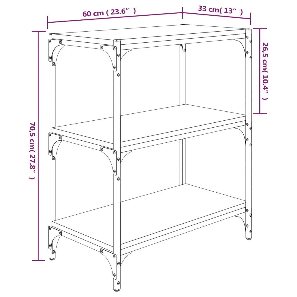 Libreria-Scaffale per Libri-Mobile di Stoccaggio rovere fumo 60x33x70,5 cm Legno Multistrato e Acciaio