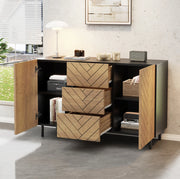 Credenza moderna 120x40x76 cm con 3 cassetti e 2 ante, legno e nero