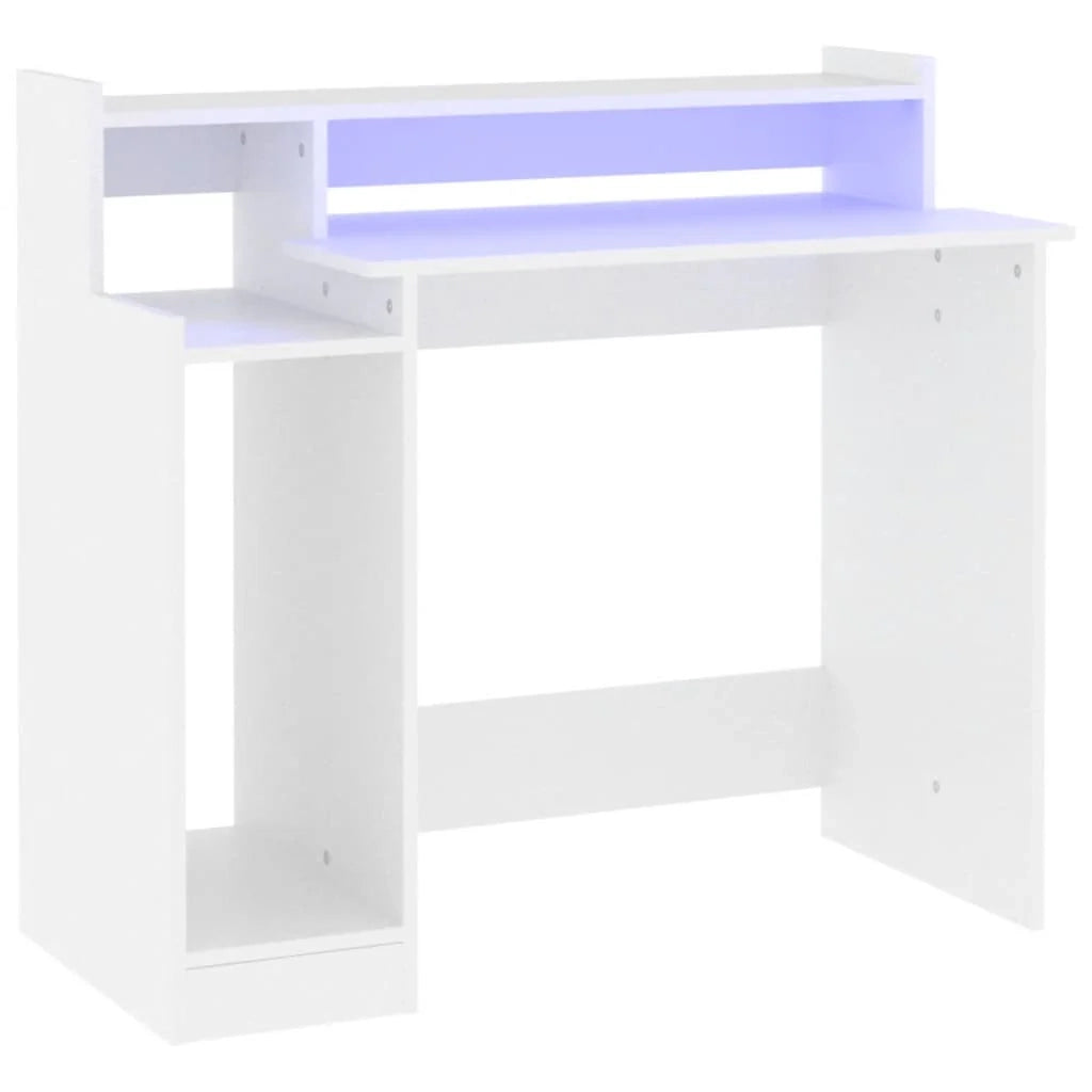 Scrivania per computer postazione di lavoro mobile da studio con luci a LED 97 x 45 x 90 cm legno ingegnerizzato bianco 02_0023411