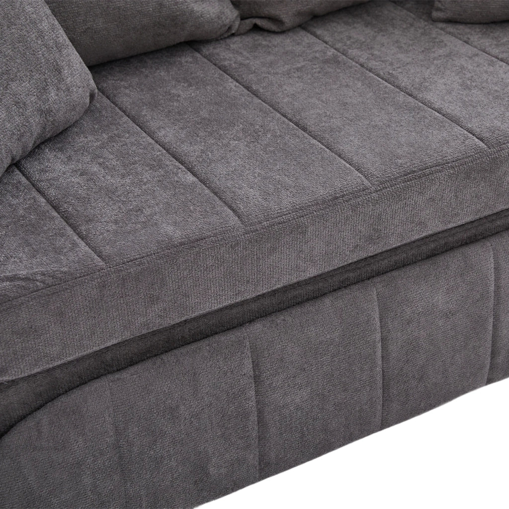 Divano letto in ciniglia grigia 139x83x58 cm con 4 cuscini