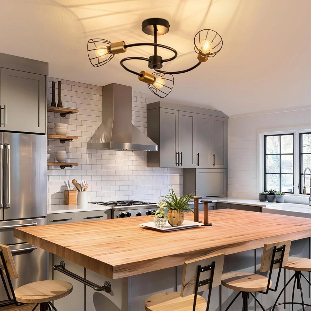 ZMH Lampada da soffitto vintage nera 3 luci E14 metallo per soggiorno cucina
