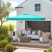 Ombrellone da Giardino 2x3 m con Apertura a Manovella, Inclinabile e Anti UV 50+, Turchese