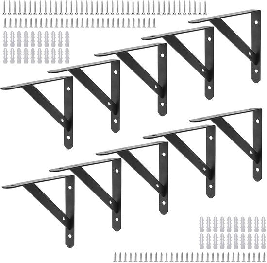 Supporto a L per 10 pezzi, 20 cm, a tre lati, in acciaio inox, con viti, per supporto per libreria, per armadi
