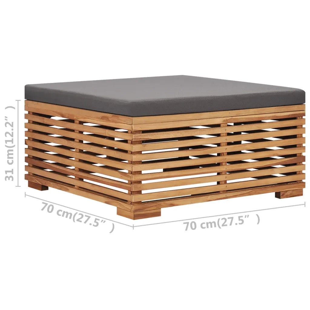 Set Tavolino Poggiapiedi Giardino Cuscino Grigio Scuro in Teak cod mxl 70690