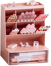 Organizzatore per scrivania 6 Compartimenti Cassetto con caricatore per penne e accessori per ufficio (Rosso 2)