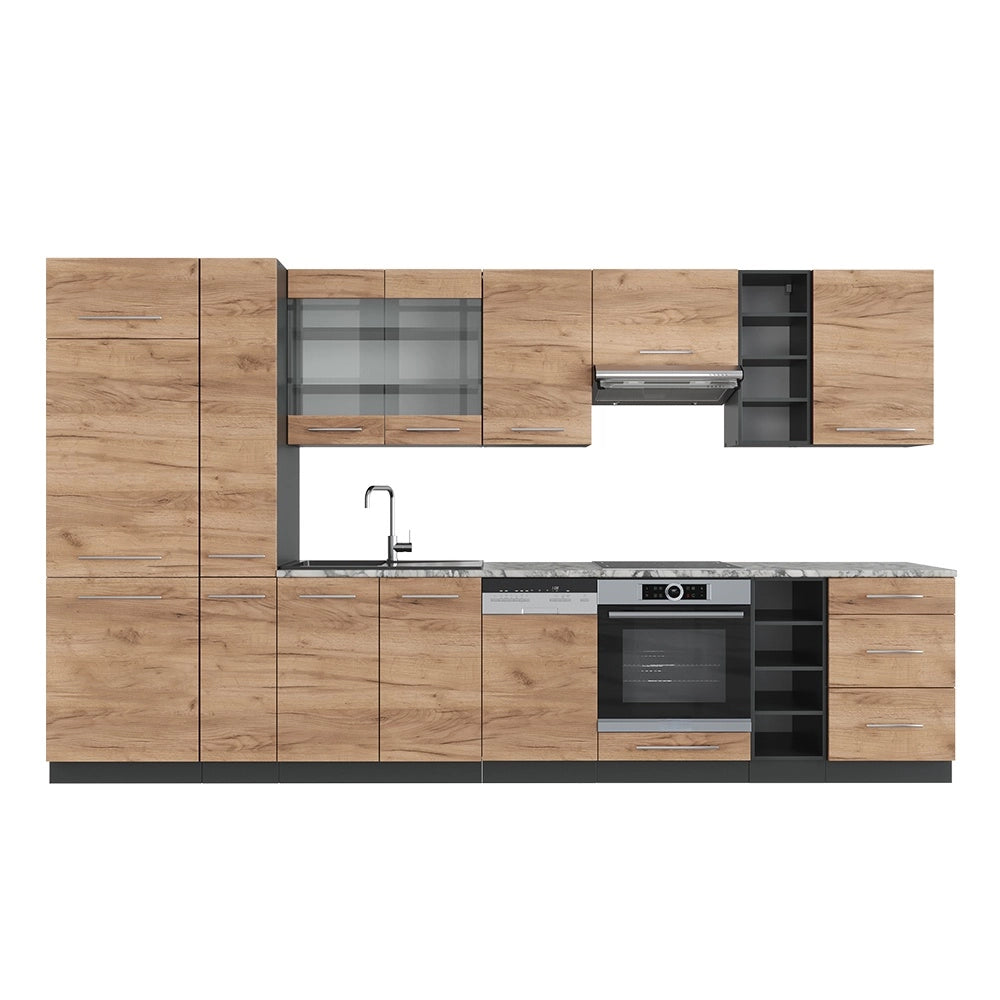 Cucina componibile Fame-Line Rovere dorato/Antracite 355 cm senza piano di lavoro Vicco