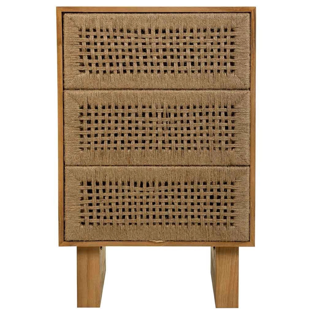 Comodino in legno e corda intrecciata marrone 45x36x55h