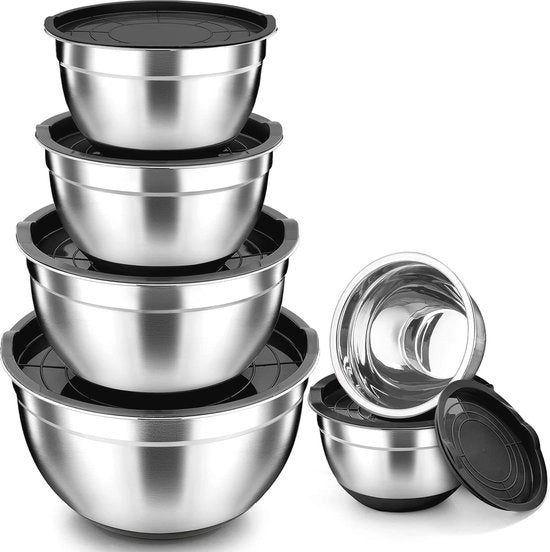 Set di contenitori - 6 pezzi di contenitori in acciaio inossidabile con coperchio ermetico e fondo in silicone - resistente al lavastoviglie