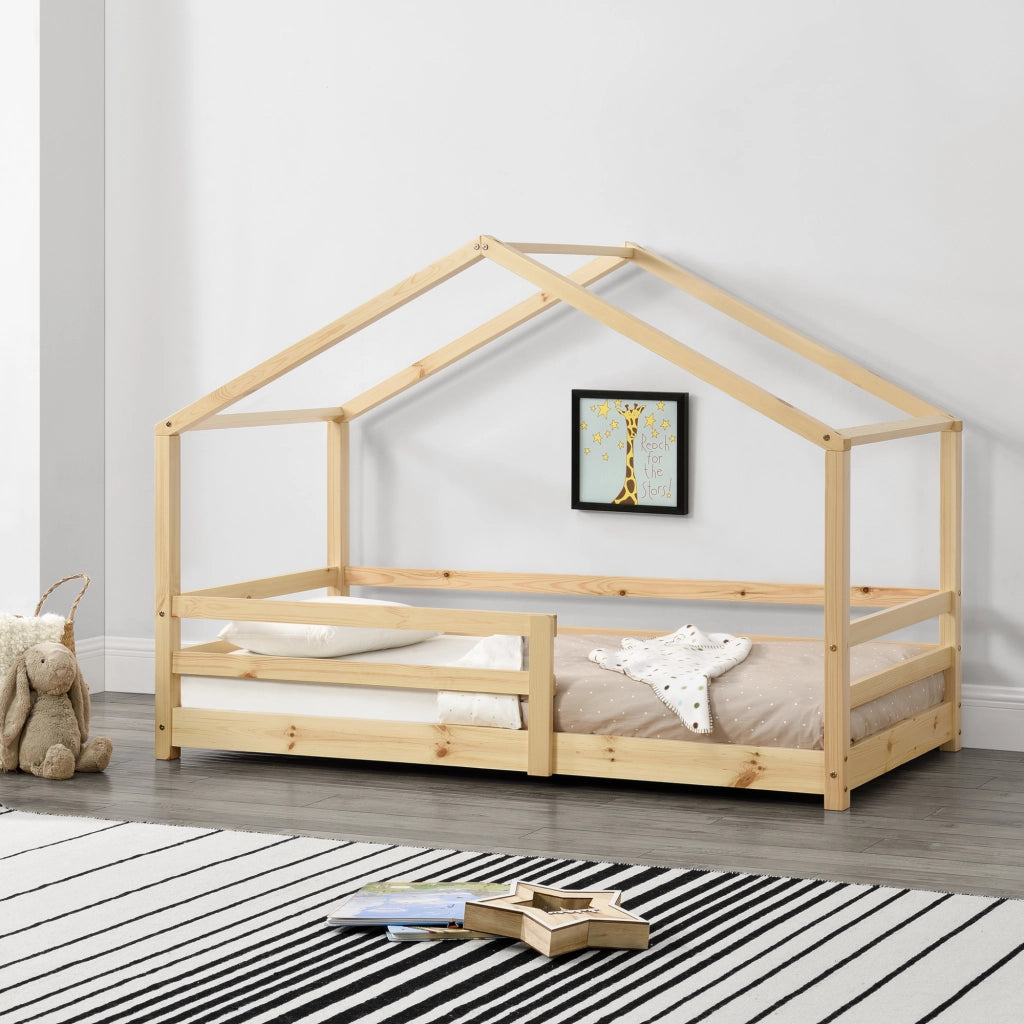 Letto per Cameretta Knätten a Casetta 70 x 140 cm con Sponde - Naturale [en.casa]
