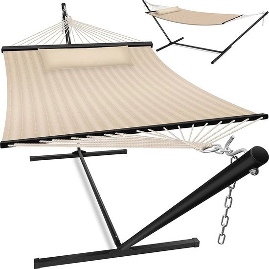 Matta di rete XXL con cuscino e supporto per 2 persone - Sostegno fino a 200 kg - Ideale per giardino, balcone e terrazza