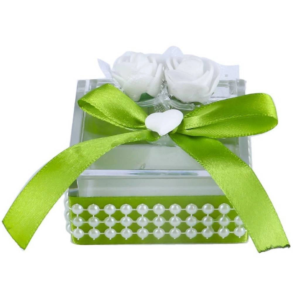 Trade Shop - Set 12 Pezzi Bomboniera Bomboniere Cofanetto Plastica Verde Invito Portaconfetti -