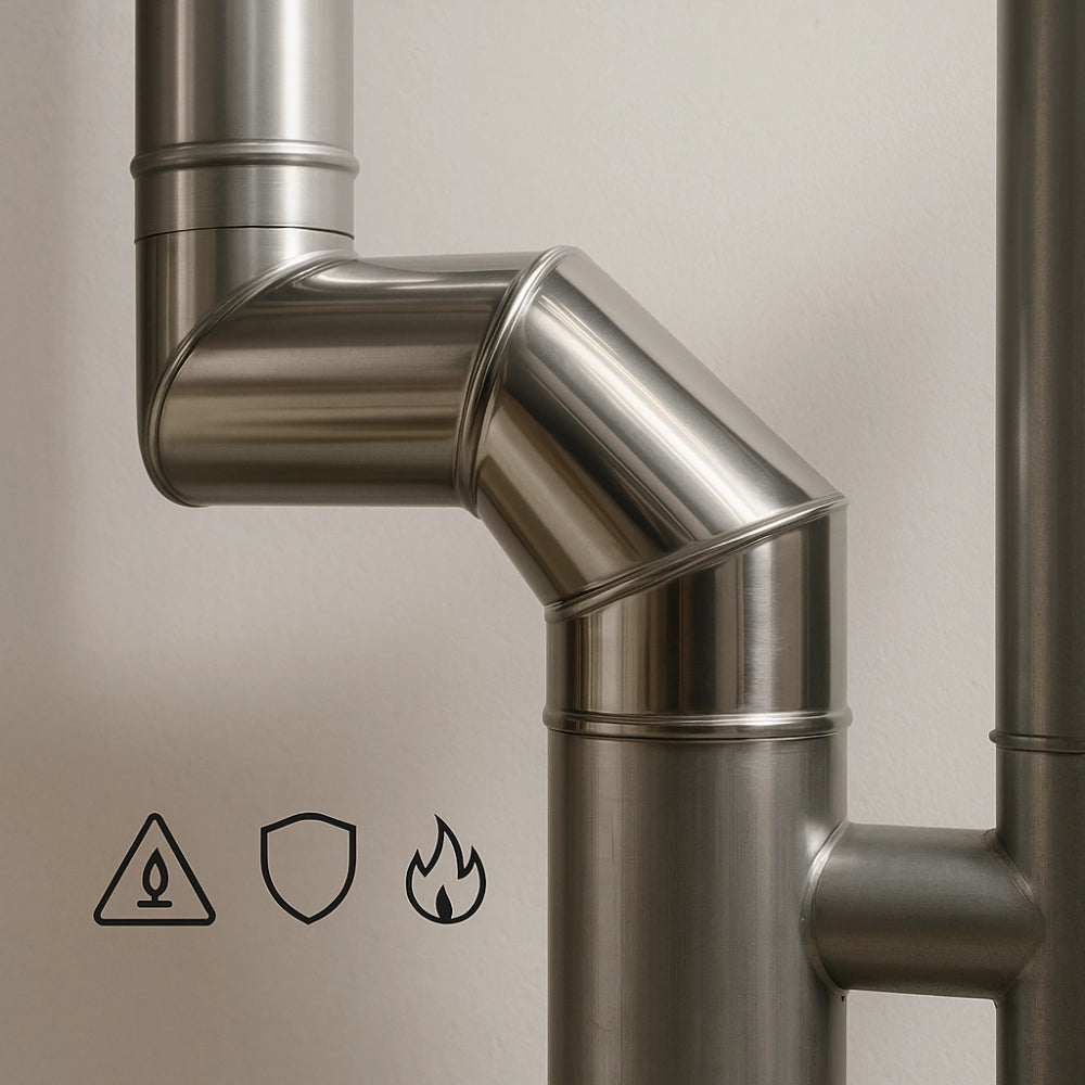 Curva in acciaio inox assemblaggio canna fumaria diametro 250 mm deviazioni 90°