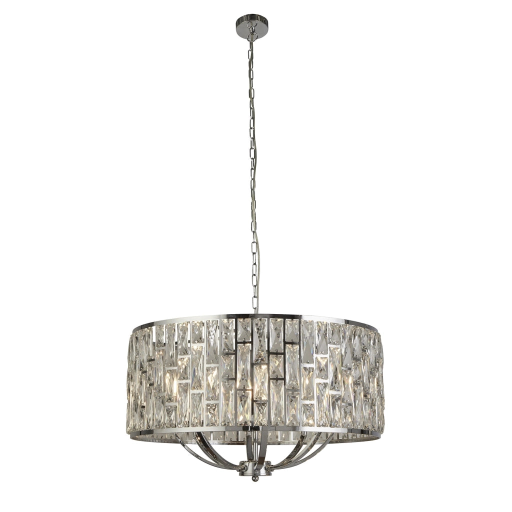 Lampadario Classico Gioiello Acciaio Cromo Vetro Trasparente 8 Luci E14
