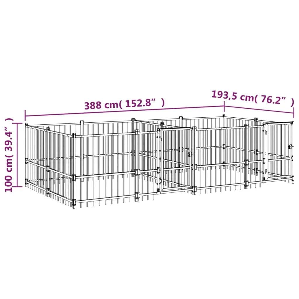 Cuccia gabbia per animali da esterno pac per cani in acciaio 7,51 m² nero 02_0041876