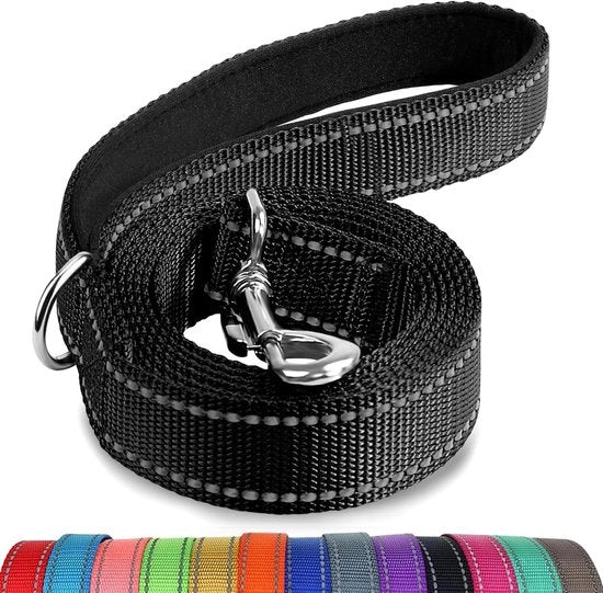 Raccordo per cani in nylon riflettente a doppia faccia - 18 m × 25 cm, nero - per addestramento e passeggiate con cani grandi e medi