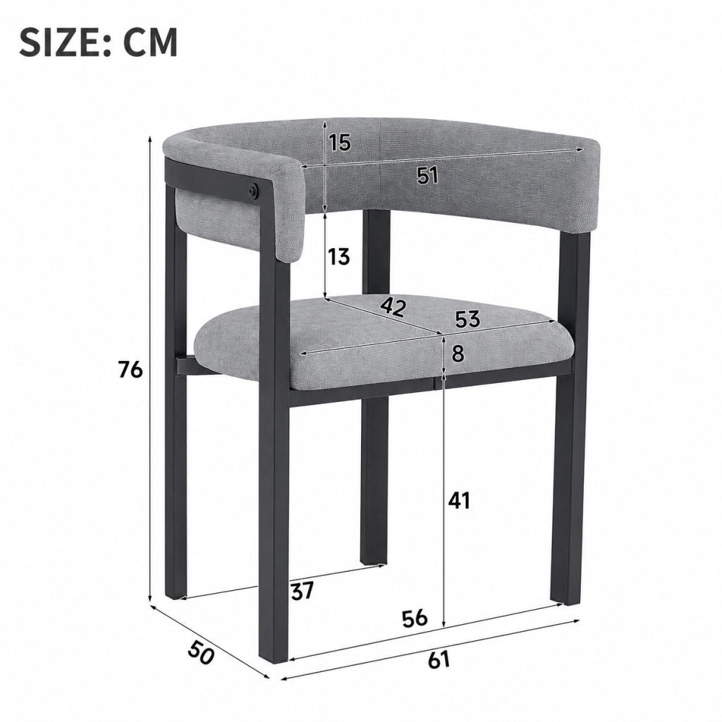 Set di 2 sedie da pranzo moderne in Chenille grigio, schienale curvo, struttura in metallo, portata 150 kg