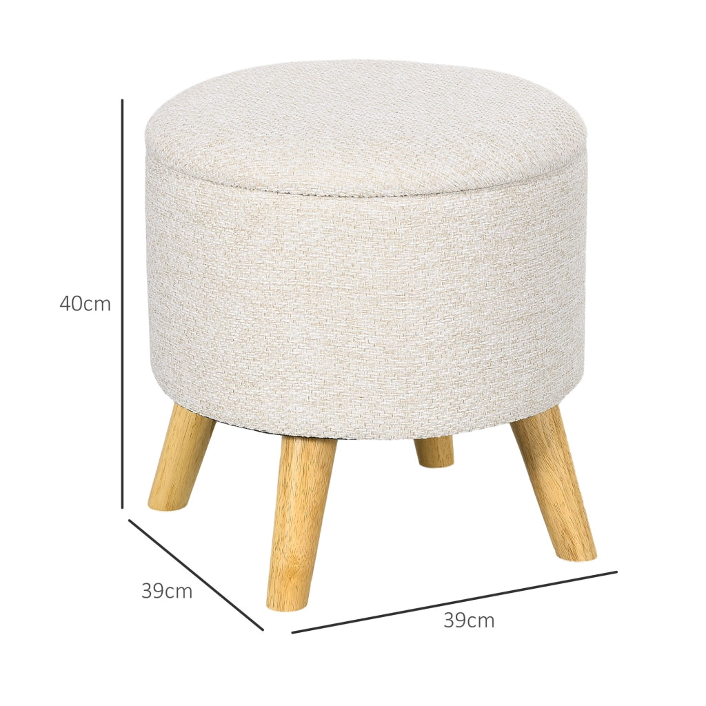 Pouf con contenitore ¨C zephmum ¨C rotondo, in legno, colore crema