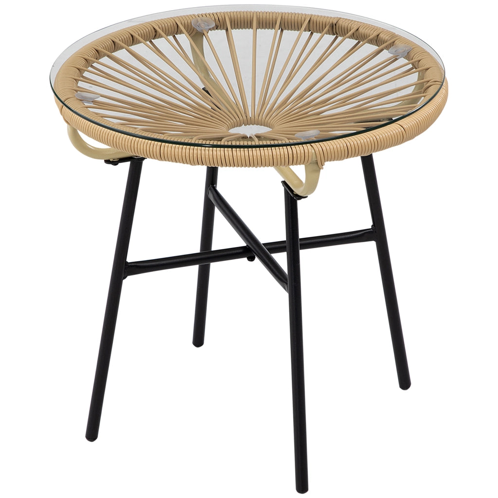 Tavolino da giardino rotondo ¨C zephmum ¨C polyrattan, metallo, vetro temperato, ?50x50H cm