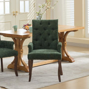 Sedia da pranzo, venduta singolarmente, tessuto chenille, gambe in legno massello, con braccioli, verde oliva