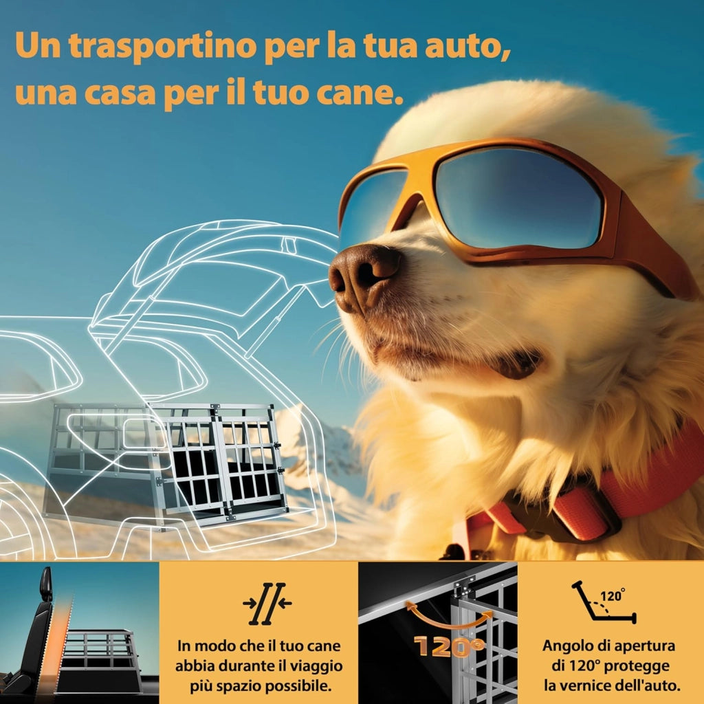 ® Trasportino Cani XL 89x70x51cm Richiudibile Alluminio Impermeabile Box Auto Cagnolini