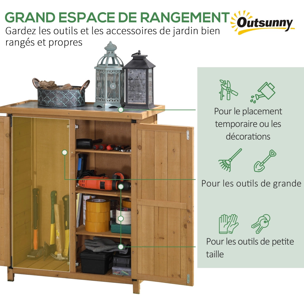 Armadio da giardino 3 ripiani 2 porte ¨C zephmum ¨C giallo legno 75x40x90 cm